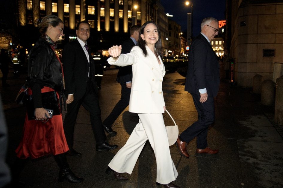 María Corina Machado tras su llegada a Oslo.