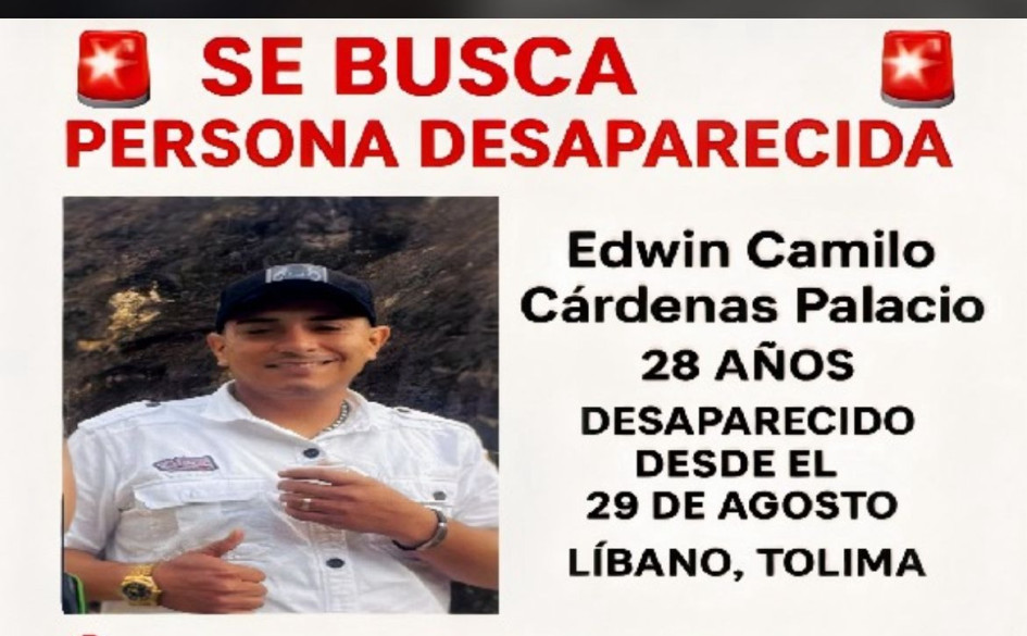Edwin Camilo Cárdenas Palacio, desaparecido.