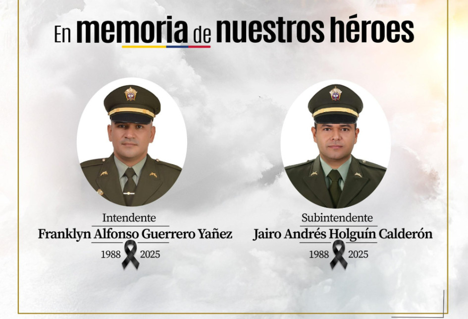 Franklin Guerrero y Jairo Holguín, los policías asesinados cuando se movilizaban en su motocicleta.