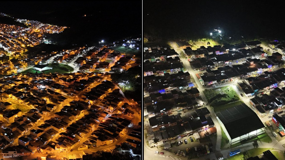 El Instituto de Valorización de Manizales (Invama) moderniza el alumbrado público de la ciudad. Cambia el amarillo del vapor de sodio por el blanco de la tecnología led. En la foto, el cambio de panorama en San Sebastián.
