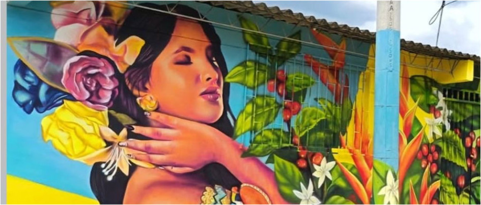 Este es el mural que le pintó el artista Artedwin en un corregimiento de la capital de Risaralda.