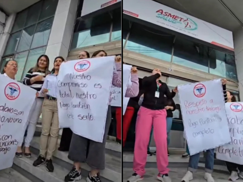 Trabajadores de Asmet Salud se concentraron frente a la sede de la EPS en Armenia para reclamar pagos pendientes y estabilidad laboral.