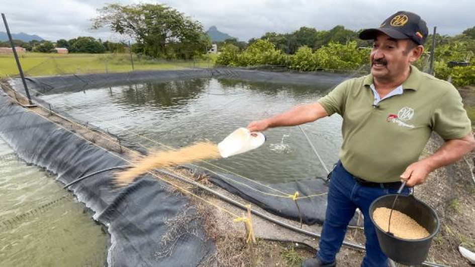 Óscar Alberto Cardona Rivera, egresado del Sena y beneficiario del Fondo Emprender, lidera un proyecto piscícola en Guarinocito, centro poblado en La Dorada.
