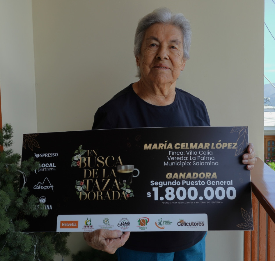 El café que cultiva doña María Celmar López en Salamina ganó el segundo puesto del concurso En busca de la taza dorada, de Nespresso.
