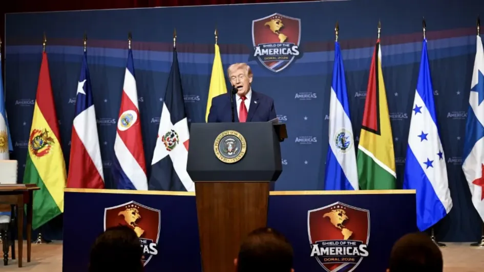 Donald Trump, presidente de Estados Unidos, en el evento Escudo de las Américas.