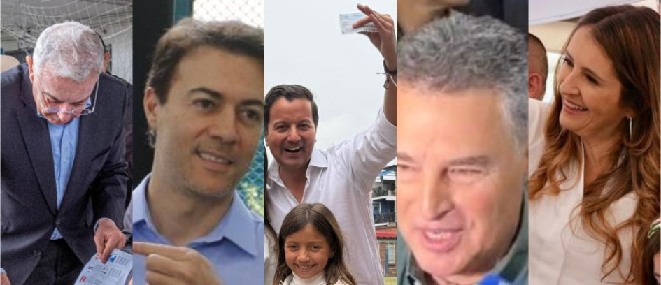 Álvaro Uribe, Daniel Quintero, David Luna, Aníbal Gaviria y Paloma Valencia, candidatos al Senado y consulta presidencial, respectivamente.
