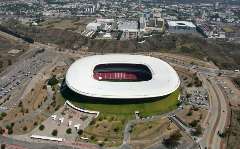 Fotografía aérea del estadio Akron en la ciudad de Guadalajara en Jalisco (México). Allí jugará la Selección Colombia su segundo partido del Mundial 2026, el 23 de junio, ante un rival europeo que se conocerá este mes tras la definición del repechaje.