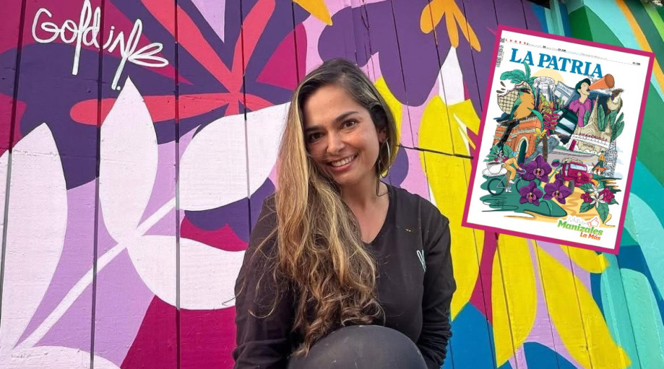 La manizaleña Alejandra Arias, conocida como la Goldin, lleva seis años como muralista e ilustradora.