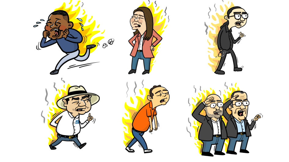 Las risas llegan al pabellón de los quemados: recopilación de caricaturas de Hómez sobre siete políticos que se quedaron sin curul en las elecciones legislativas del pasado 8 de marzo. Hay seis caldenses y un cartagenero.