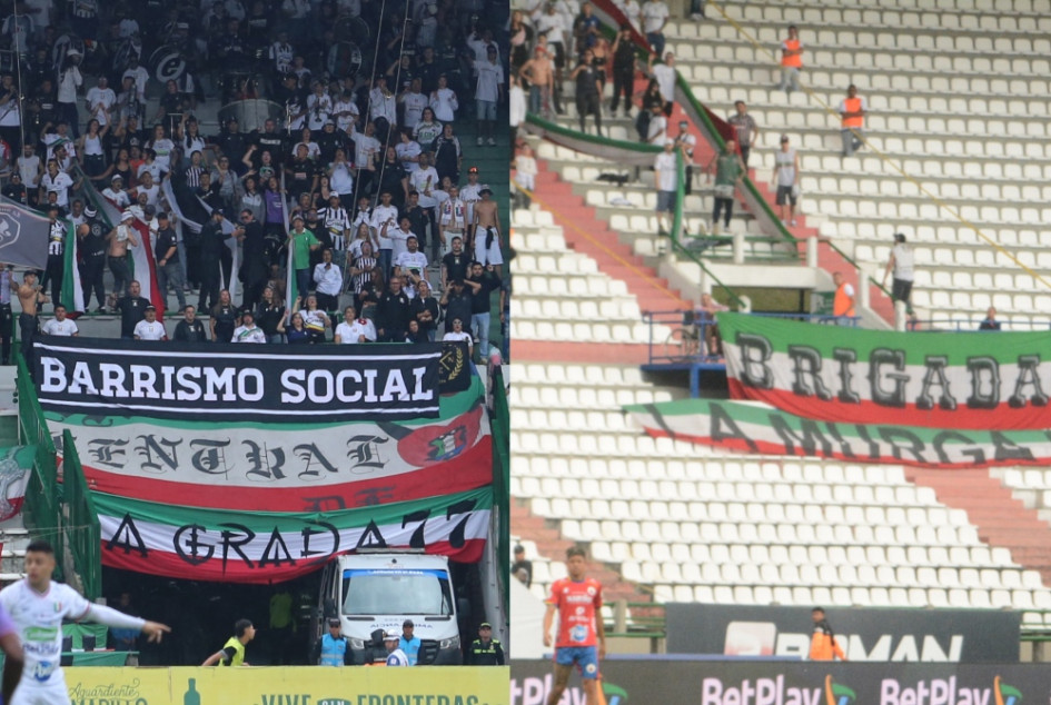 Holocausto Norte y Brigada Once en un partido del Once Caldas en el estadio Palogrande.