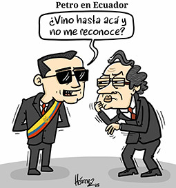 Caricatura 24 de mayo del 2025: Petro en Ecuador para la posesión presidencial de Noboa