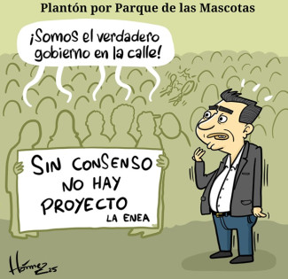 Caricatura 1 de agosto del 2025: Plantón por el Parque de las Mascotas en La Enea (Manizales)