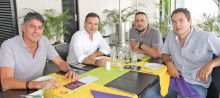 José Salazar, Santiago Padilla, Andrés Orjuela y Felipe Giraldo, en un almuerzo de negocios.