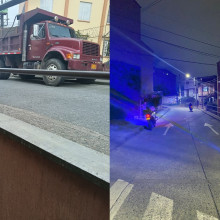 Esta era la volqueta mal estacionada en el barrio Villa Nueva. En la noche del pasado miércoles quedó despejada la vía.